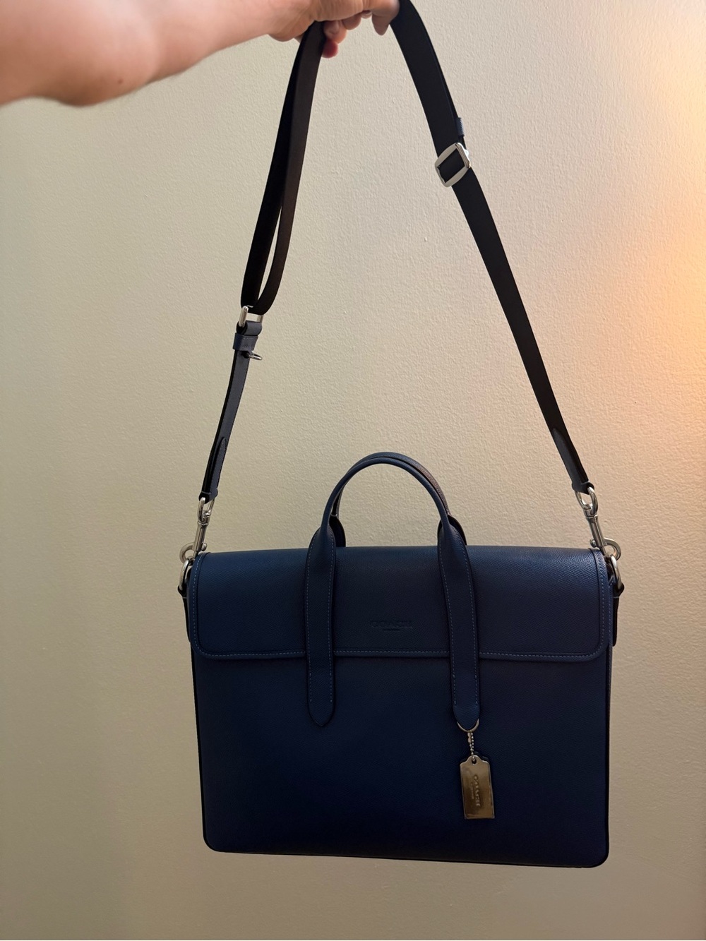 COACH Blue Leather Briefcase Tote with Adjustable Strap. Opened, but never used. - Picture 7 of 8